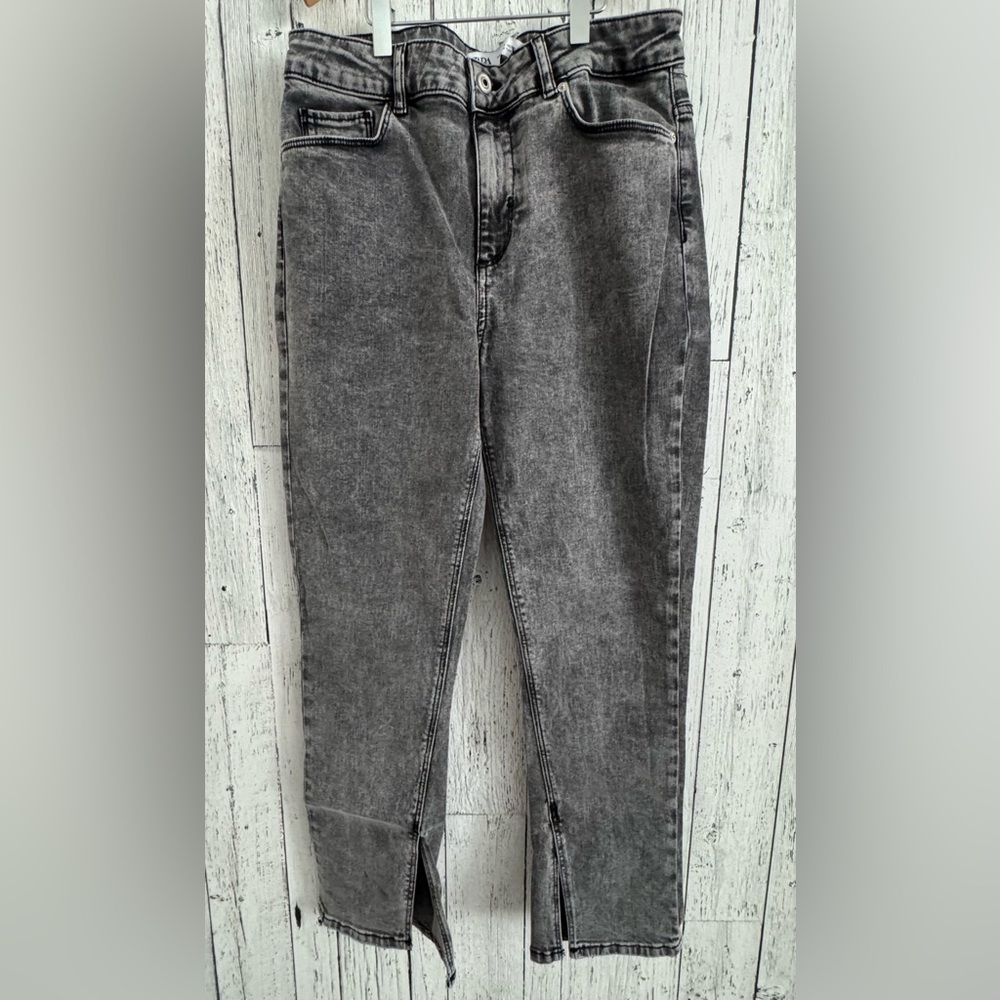 Zara, Black/Grey Wash, Split Hem, Straight Leg Denim Jean, Sz 8, H1